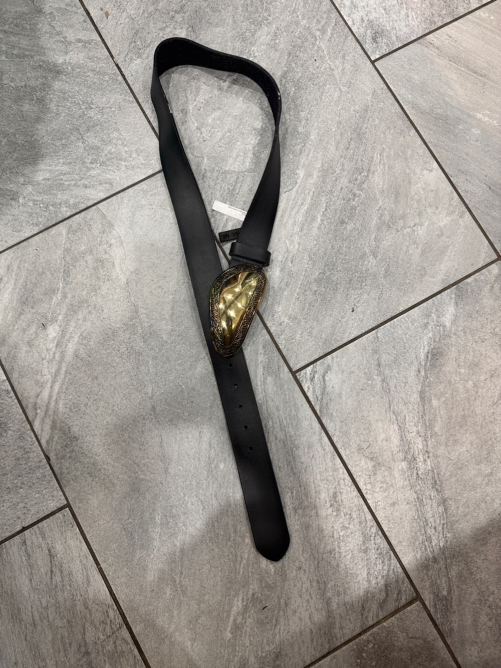 Free People Black Belt with Gold Western Buckle